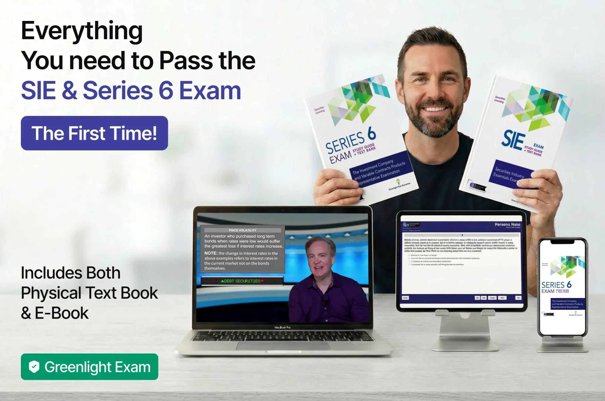 SIE and Series 6 exam training package with textbooks, video lessons, practice exams and AI tutoring